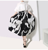 Summer High Elastic Waist Black Pattern Printed Temperament Half-body Skirt