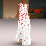 Women Printed White Plus Size Sleeveless Cotton Maxi Dress