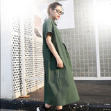 Summer Fashion New Loose One Side Drawstring Waist Short Sleeve Casual Maxi Dress