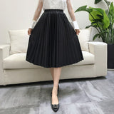 Autumn Fashion New PU Leather Pleated Elastic High Waist Skirt 