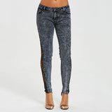 Women Sheer Lace Side Low Waist Slim Casual Skinny Lace Jeans