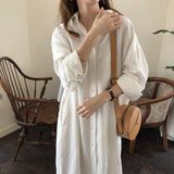 Women Vintage Solid Single-breasted Long Maxi Dress