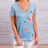 Spring Casual Fashion Women V-neck Short Sleeve Printed T-shirts