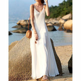  V-Neck Spaghetti Straps Backless Boho Maxi Dress