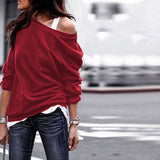 Women Casual Long Sleeve Solid Color O-Neck Hoodies Sweatshirts 