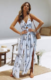 Women Summer Floral Halter Maxi Dress