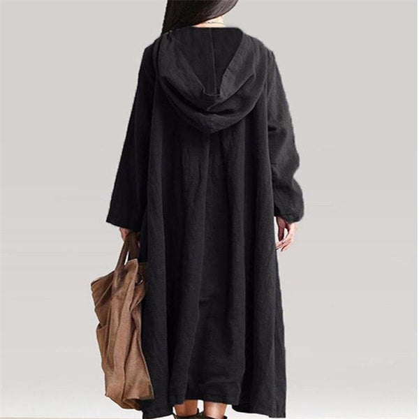 Women Fashion Cotton Linen Long Sleeve Maxi Dress