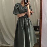 Women Special Slim Elastic Waist Short Sleeves Maxi Dress