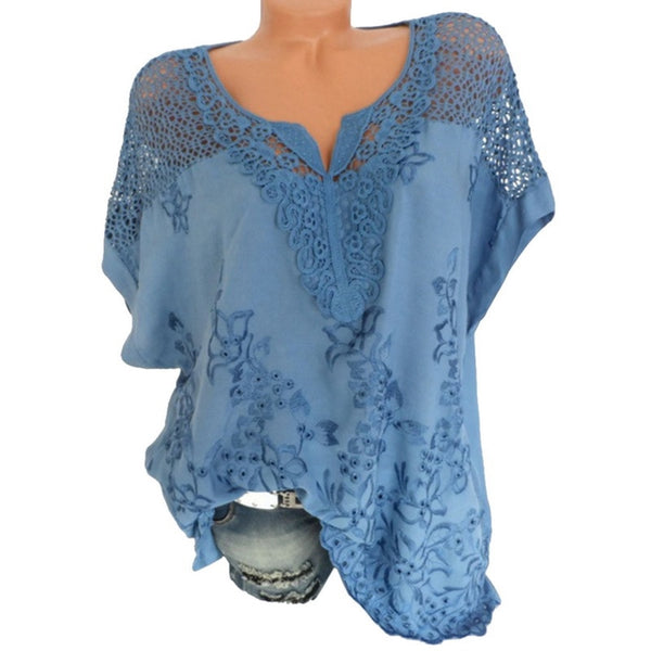 Women Fashion Summer Lace Hollow Out Blouse