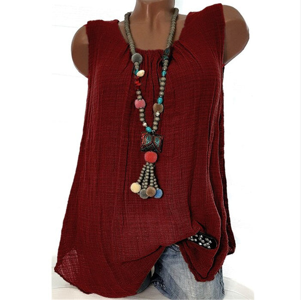 Women Sexy Sleeveless O Neck Solid Casual Blouse
