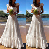 White Lace Plus Size Hollow Out Maxi Dresses
