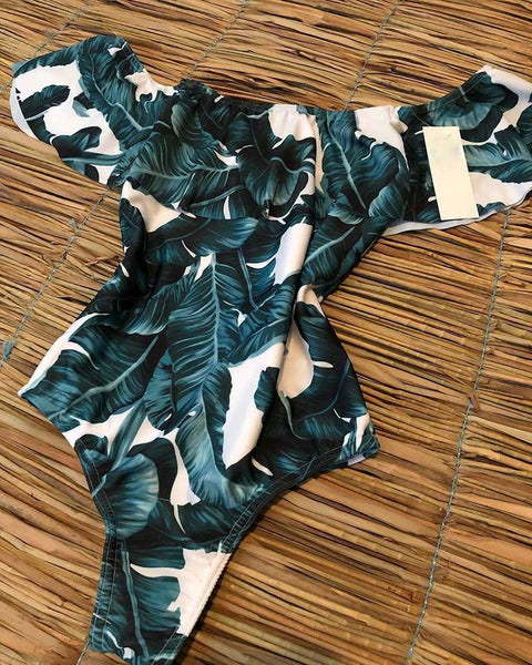Women Sexy Off The Shoulder Solid One Piece  Swimwear