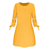 New Fashion Solid Color O-Neck  3/4 Sleeve Bow Mini dress