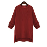 Irregular O-Neck Knitted Pullovers Midi Long Thick Sweaters