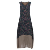 Women Vintage Women Floral Printed Sleeveless Buttons Casual Dress