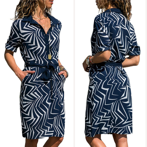 Women Striped Print Lace Up Knee Length Mini Dress