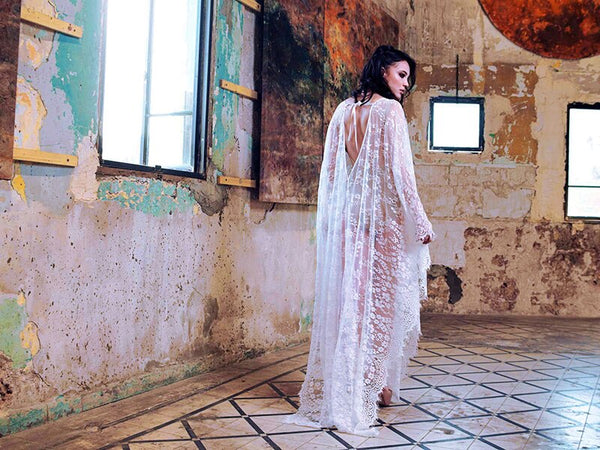 Backless Sexy Hot Lace Long Dress Beach Boho Batwing Sleeve Cover Ups