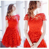 Women Fashion Elegant Sweet Hallow Out Lace Mini Dress