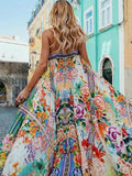 Women Fashion Casual Sundress Sleeveless Floral Slit Long Maxi Dress