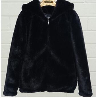 New Faux Fur Coat With Hood High Waist Fashion Slim Black Red Pink Faux Fur Jacket Fake Rabbit Fur