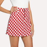 Women checkerboard High Waist Sexy Mini Skirt