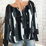 Women Long Sleeve Chiffon Fashion Striped Print Blouse