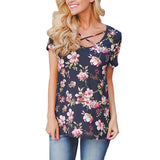 Spring Casual Fashion Women V-neck Short Sleeve Printed T-shirts