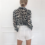 Chiffon Long Sleeve Sexy Leopard Print Turn Down Collar Blouse