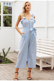 Women Ruffled Cotton Linen Sleeveless Jumpsuit 