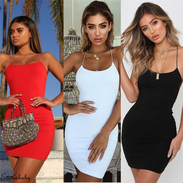 Sexy Plain Solid Color Elegant Backless Sleeveless Bodycon Dress