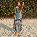 Strapless Sexy Retro Printed Irregular Beach Maxi Dress 