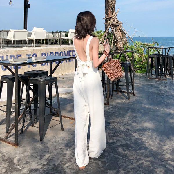 Women Hot Backless Sleeveless Solid Jumpsuit