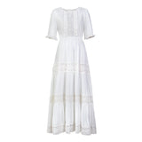 Women Summer O-Neck Half Sleeve White Maxi Dress