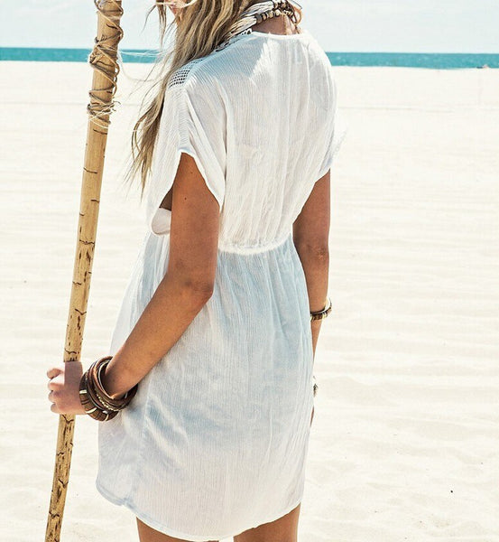 White Hollow Out Lace Swimsuit Cover Up