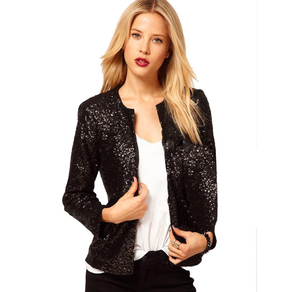 Women Sequin Silver Shiny Jacket Loose Party Paillette Coats – ebuytrends