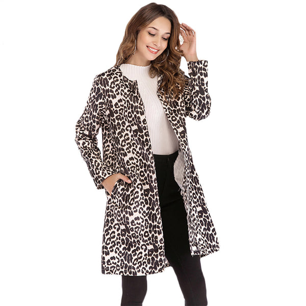 Women Fashion Leopard Print  Casual Turn-Down Collar Jacket