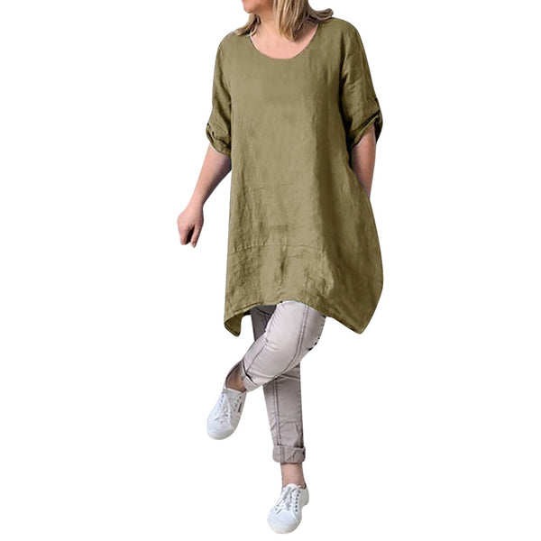 Women Summer Style Linen  Cotton Casual Plus Size Blouses Tops