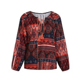 Women Chiffon Boho Loose Geometric Print Blouse