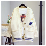 Women Cartoon Embroidery Single Breasted knitted Cardigans Sweater