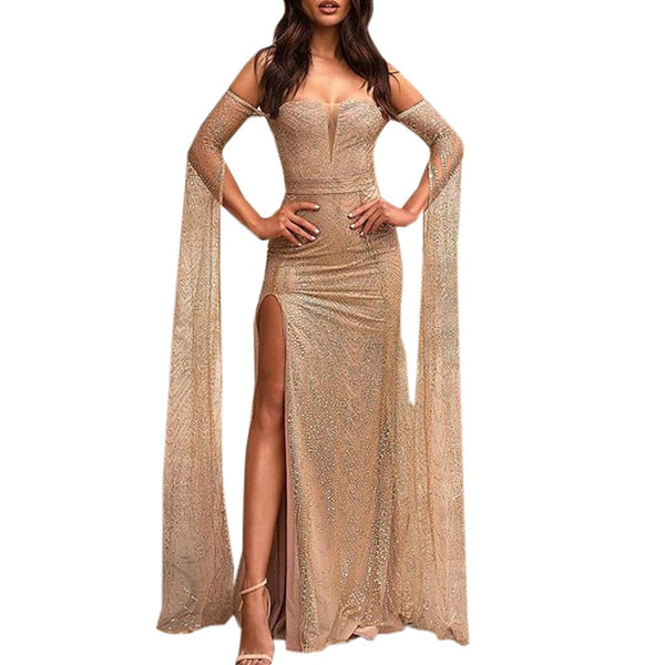 Sexy Long Sleeve Off Shoulder Split Cocktail Party Evening Dresses