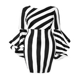 Women Plus Size Flare Sleeve Striped  Bodycon Dresses