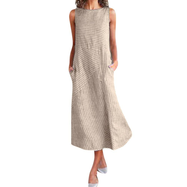 Women Simple Sweet Casual Striped Sleeveless Maxi Dress