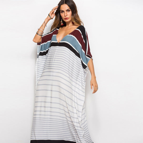 Women Robe Plage Blanket Loose Garment Striped Skirt Cover Ups