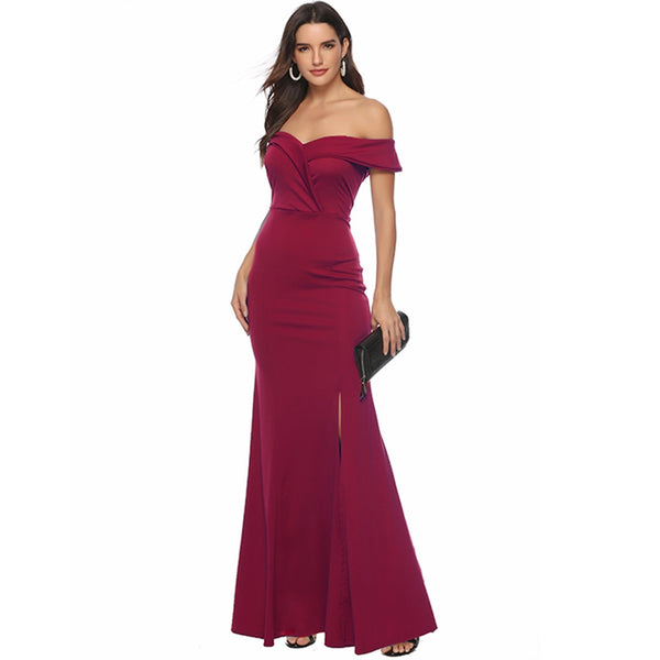 Evening Party Sexy Off the Shoulder Split Sheath Bodycon Dress