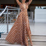 Women Polka Dots Split Sexy High Waist Bohemia Dress
