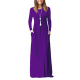New Solid Color Long Sleeve O-Neck Casual Maxi Dress