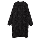 Spring Summer Stand Collar Long Sleeve Perspective Black Loose Tassels Maxi Dress