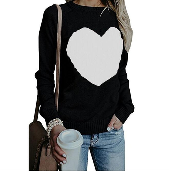 Women Pullovers Long Sleeve Slim Heart Knitted Sweaters 