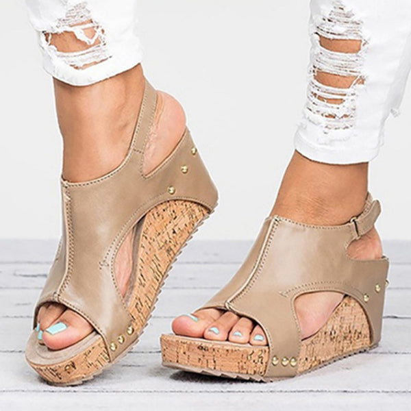 Women Wedges Leather Wedge Heels Sandals