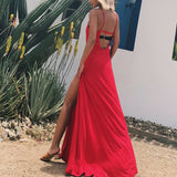 Women Sexy Spaghetti Strap Backless High Split Beach Maxi Dress